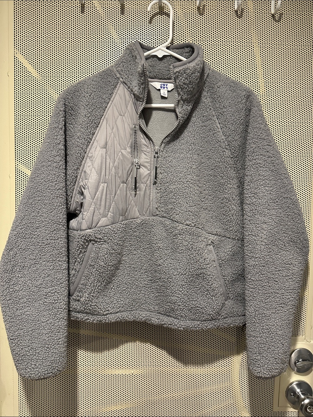JoyLab Light Gray Sherpa Half-Zip Pullover Jacket - Kids